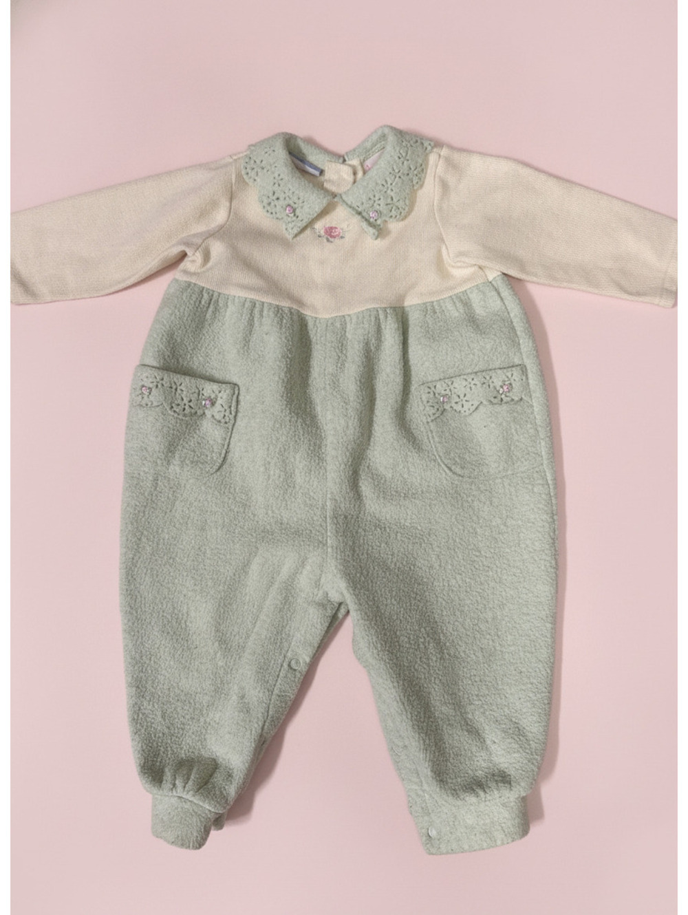 Vintage 90s Sage Green Bubble Jumpsuit Romper 24m